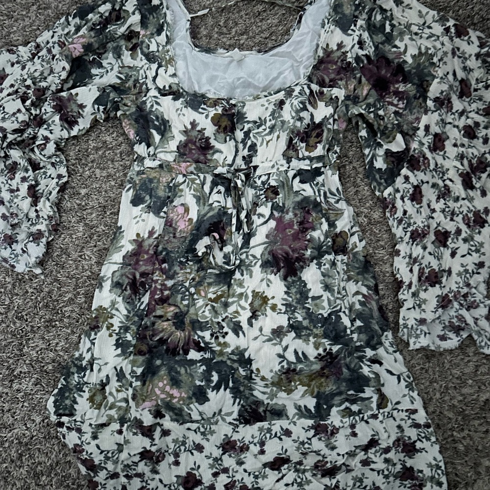 Free People Green and White Casual Sundress with Scoop Neck